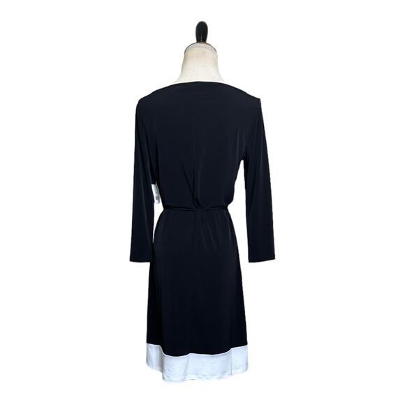 Tahari black with white trim 3/4 sleeves belted mini dress size XS - Picture 3 of 13